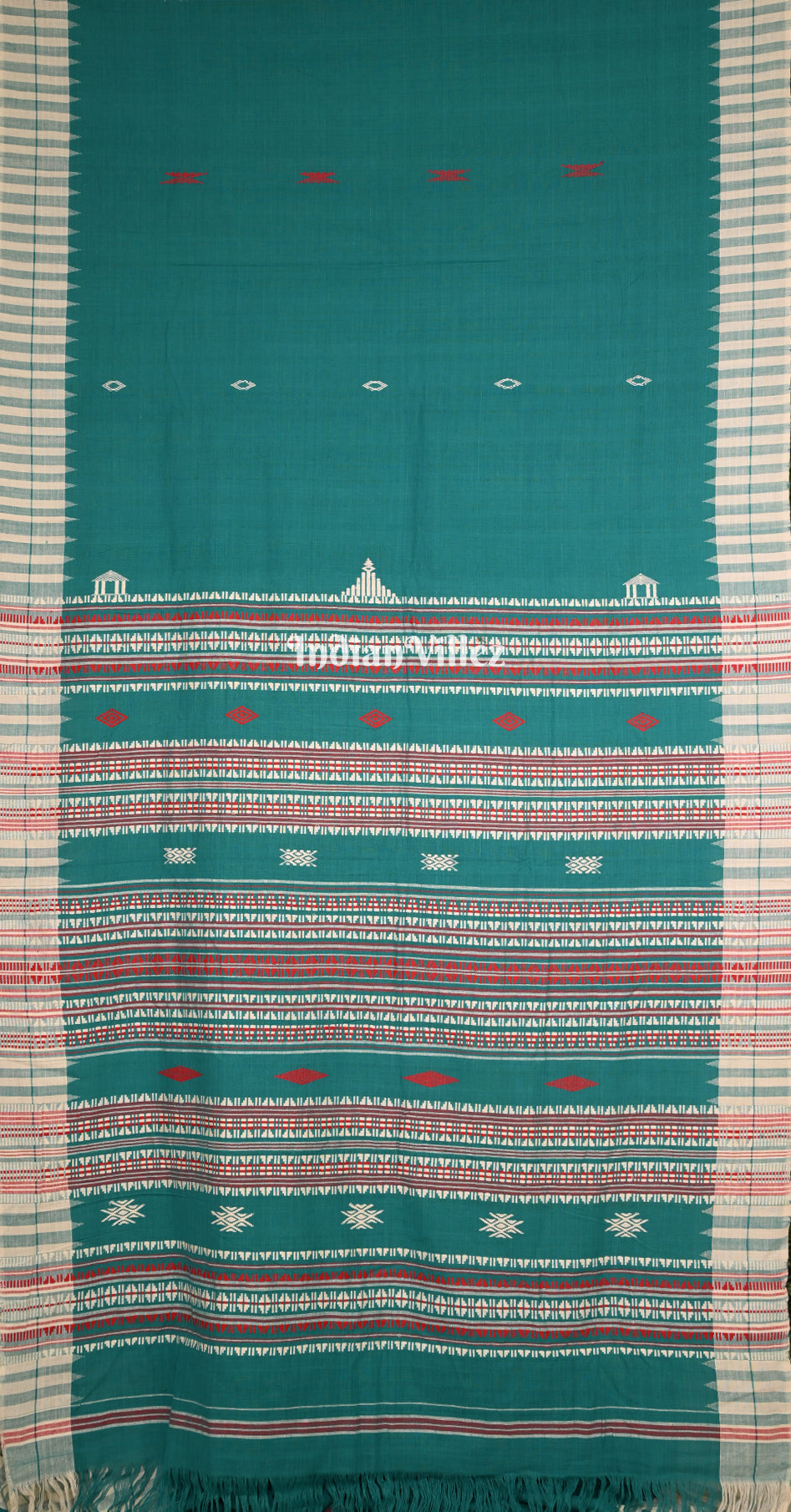 Sea Green White Odisha Handloom Natural Dye Kotpad Cotton Saree