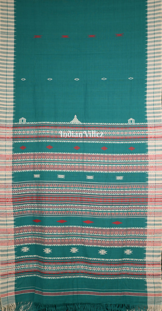 Sea Green White Odisha Handloom Natural Dye Kotpad Cotton Saree