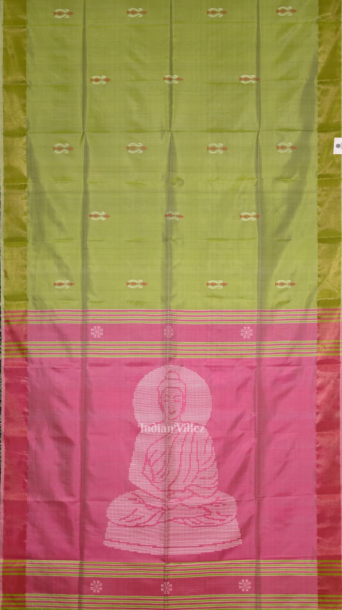 Green Pink Pure Bishnupuri Silk Saree with Budha Tissue Anchal 
