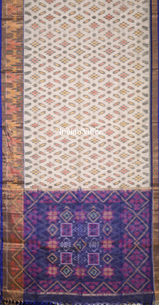 Off White Royal Blue Pochampally Ikat Silk Cotton (Sico) Saree