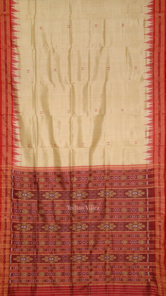 Beige Cream Red Buti Odisha Ikat Khandua Silk Saree 