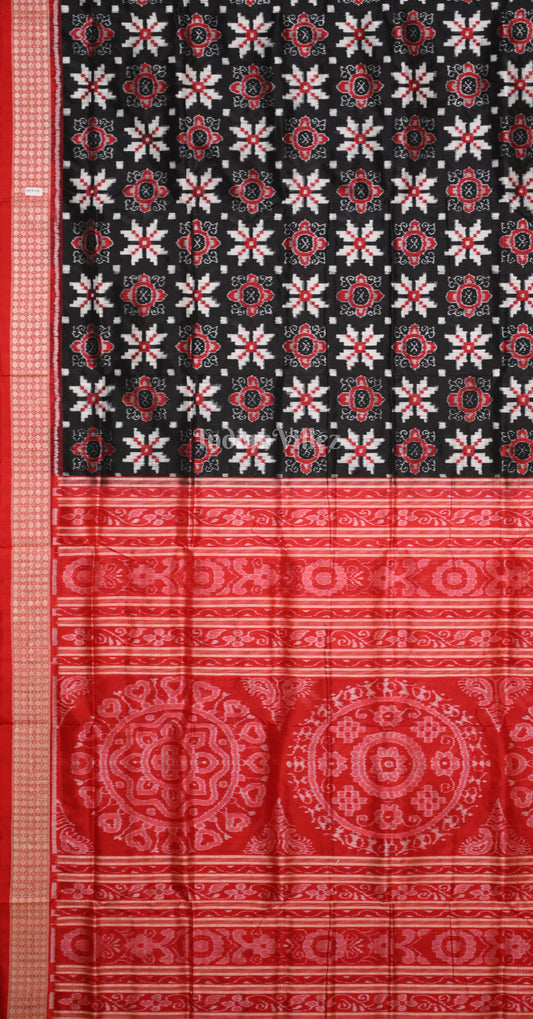 Black Red Telia Rumal Odisha Ikat Sambalpuri Silk Saree