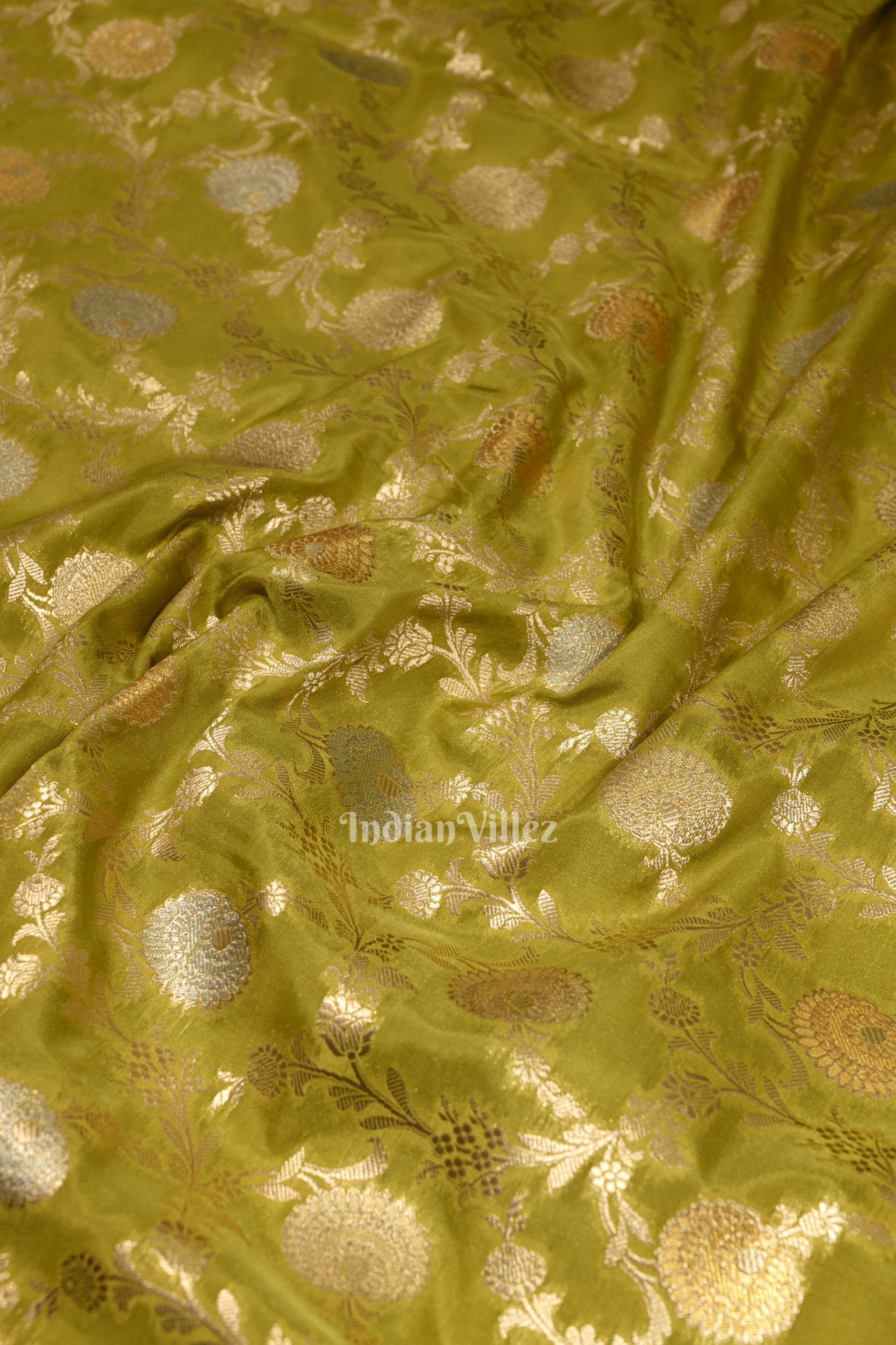 Mehendi Green Meenakari Pure Mashru Satin Silk Banarasi Saree 