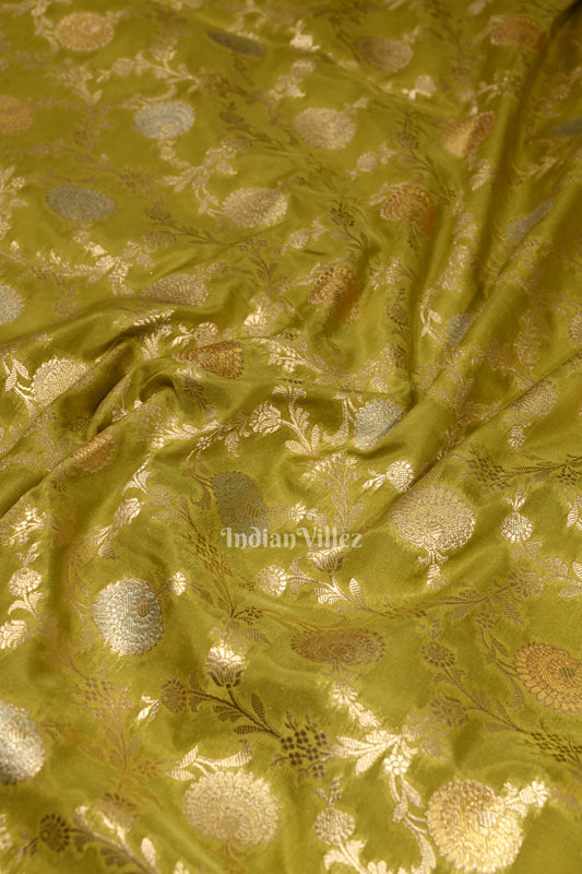 Mehendi Green Meenakari Pure Mashru Satin Silk Banarasi Saree 