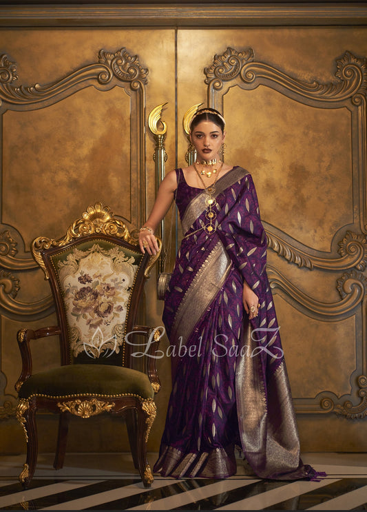 Purple Zari Handwoven Banarasi Satin Silk Saree