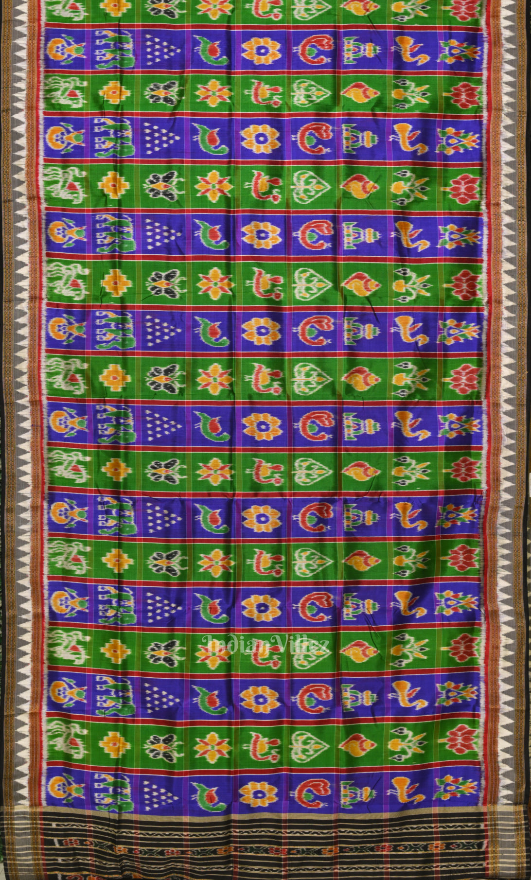 Blue Green Nabakothi Odisha Ikat Khandua Silk Saree 