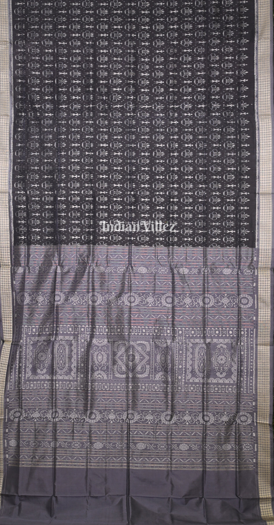 Black Grey Tribal Motif Odisha Ikat Sambalpuri Silk Saree 