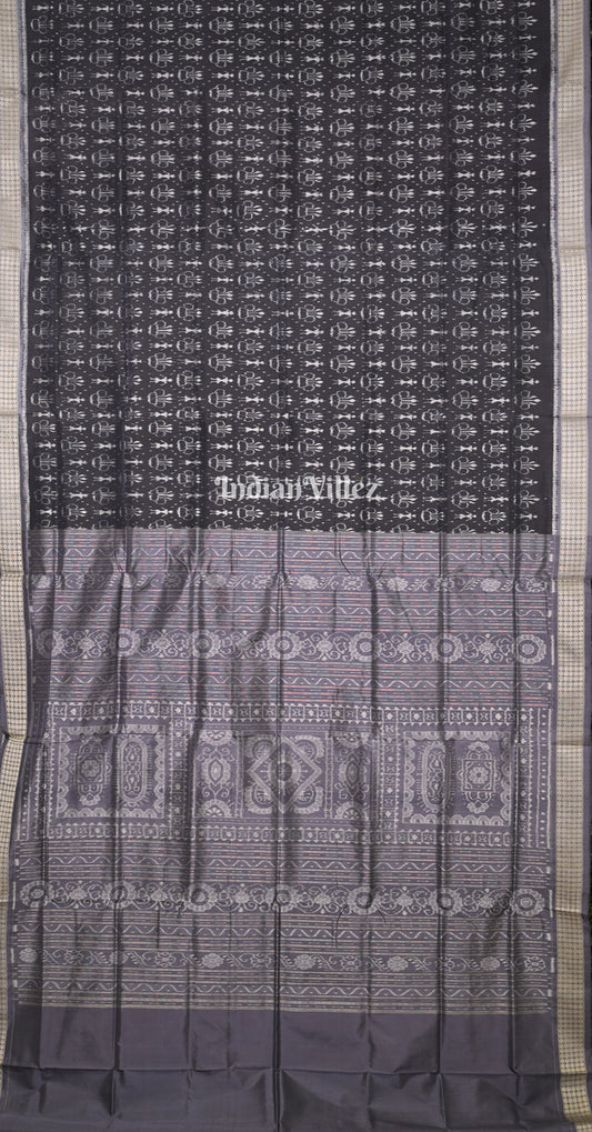 Black Grey Tribal Motif Odisha Ikat Sambalpuri Silk Saree 