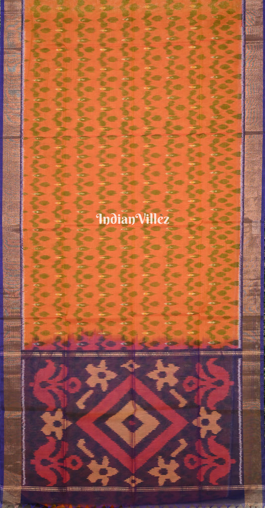 Orange Blue Pochampally Ikat Silk Cotton (Sico) Saree 