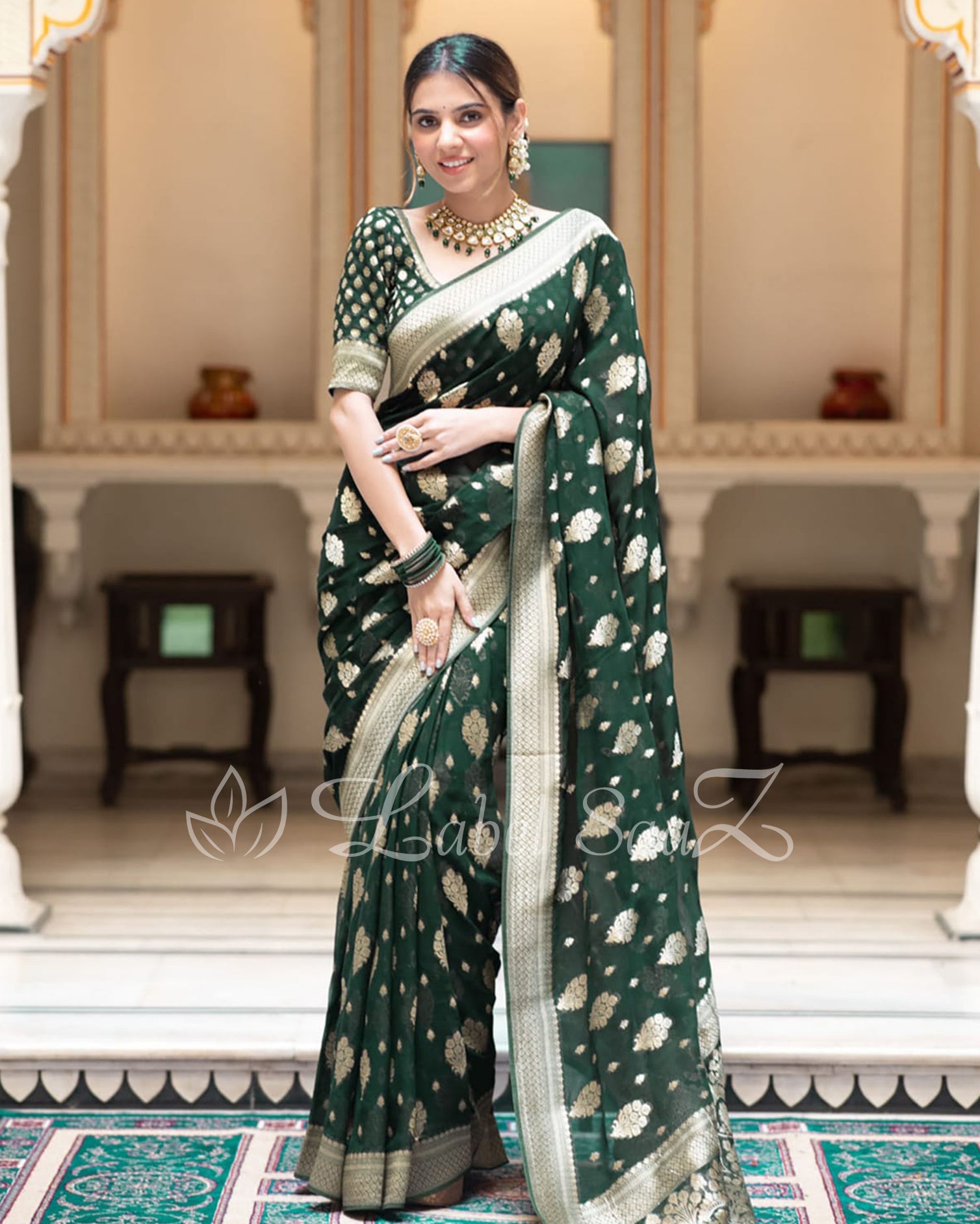 Green Handwoven Georgette Banarasi Saree