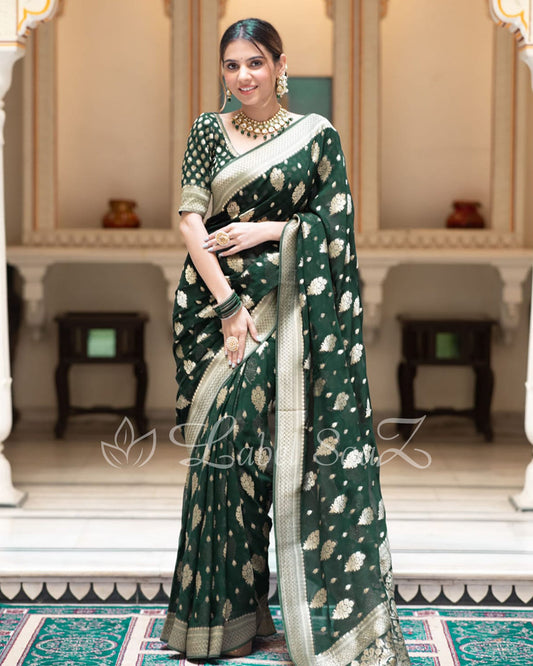 Green Handwoven Georgette Banarasi Saree