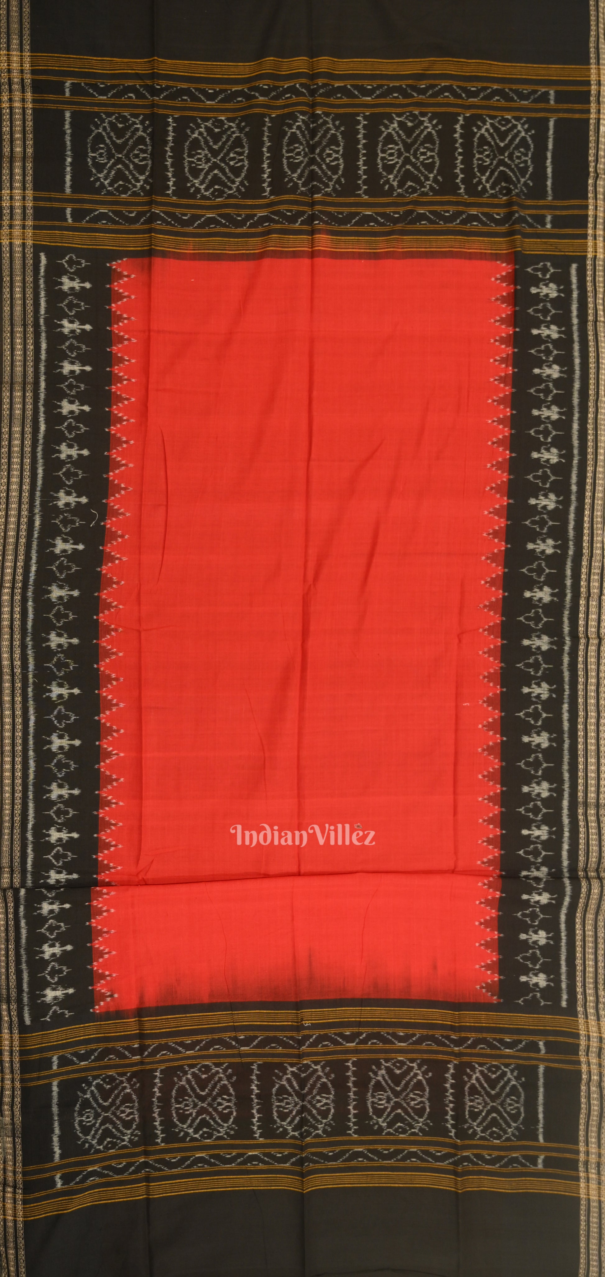 Black Red Jhoti Theme Odisha Ikat Sambalpuri Dress Set & Dupatta 