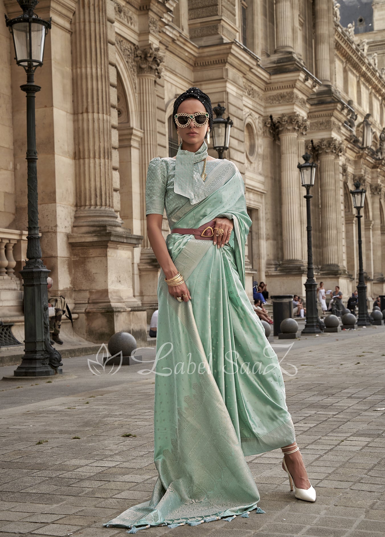 Pastel Green Handwoven Satin Silk Banarasi Saree With Brocade Blouse