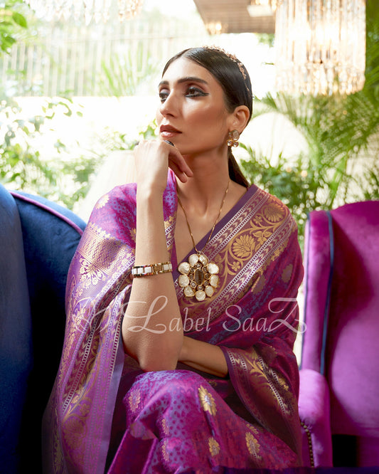 Purple Pure Handloom Katan Banarasi Saree 