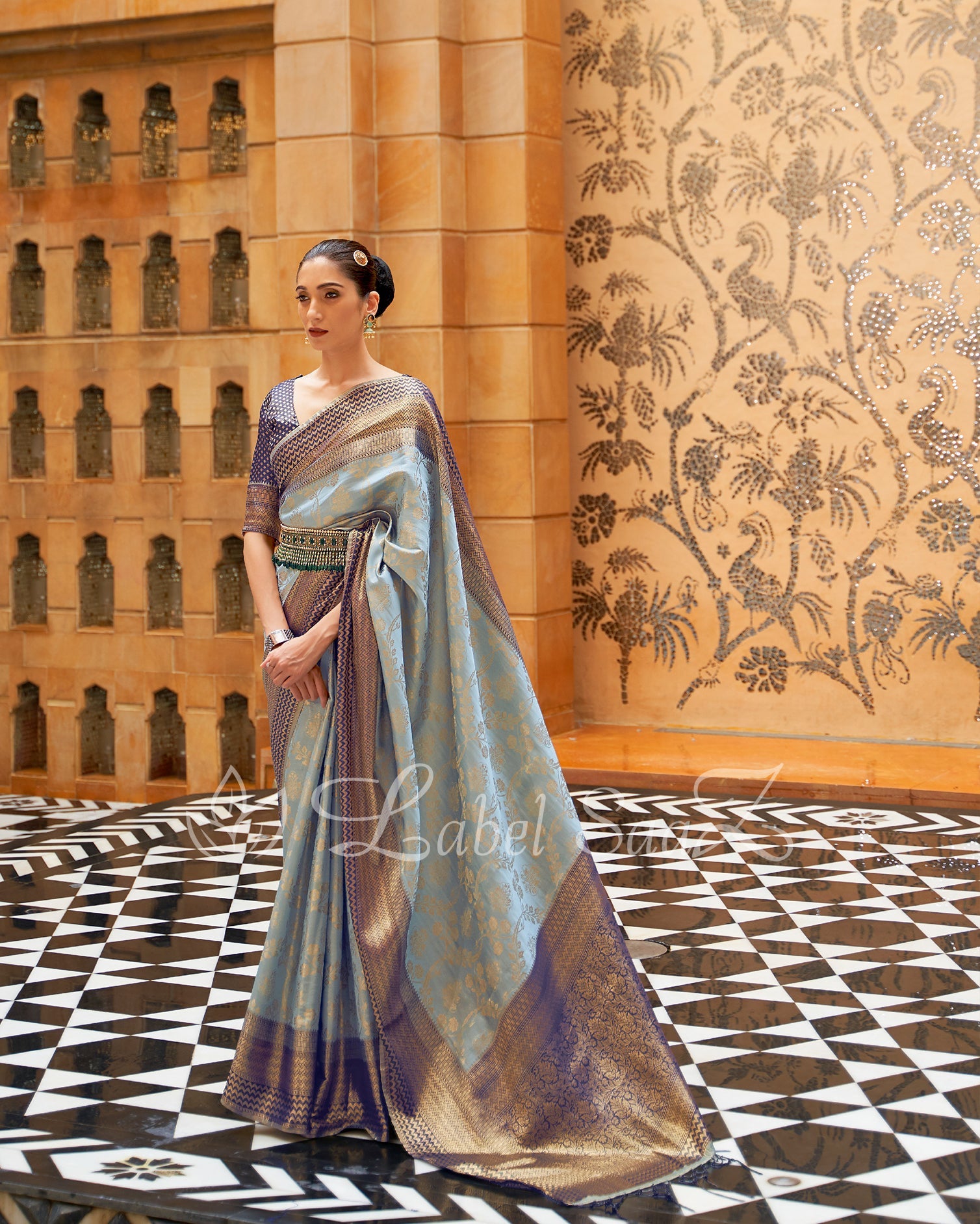 Hazy Blue Pure Tissue Kanjivaram Silk Saree - Exclusive Bridal Collection