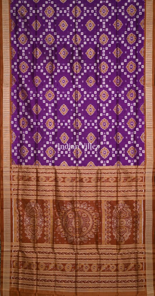 Purple Brown Pasapali Odisha Ikat Sambalpuri Silk Saree