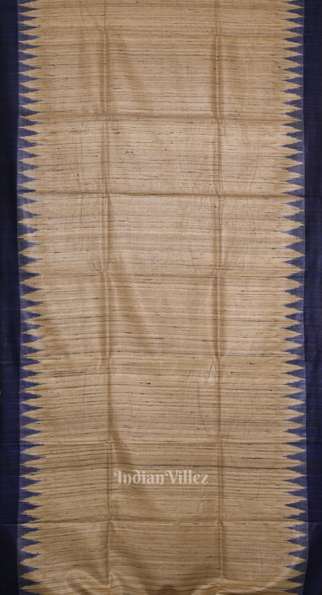 
Beige Tussar Silk Saree with Blue Border & Anchal 

