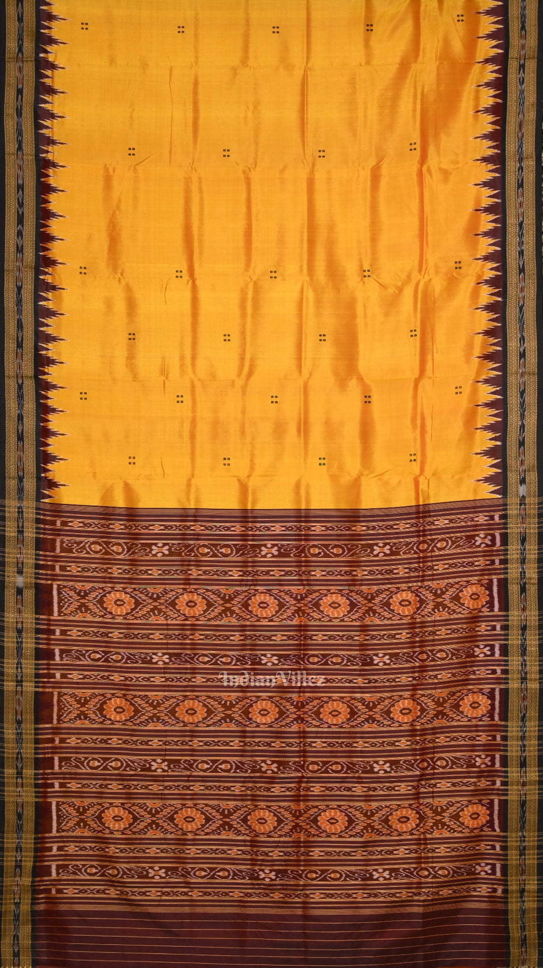 Yellow Maroon Buti Odisha Ikat Khandua Silk Saree 