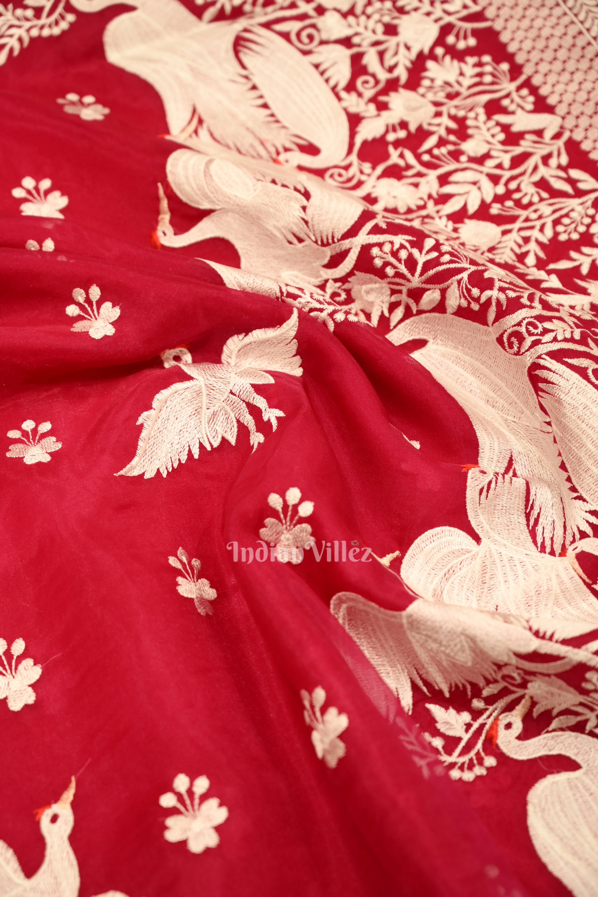 Vivid Pink Parsi Gara Floral Motif Hand Embroidered Saree