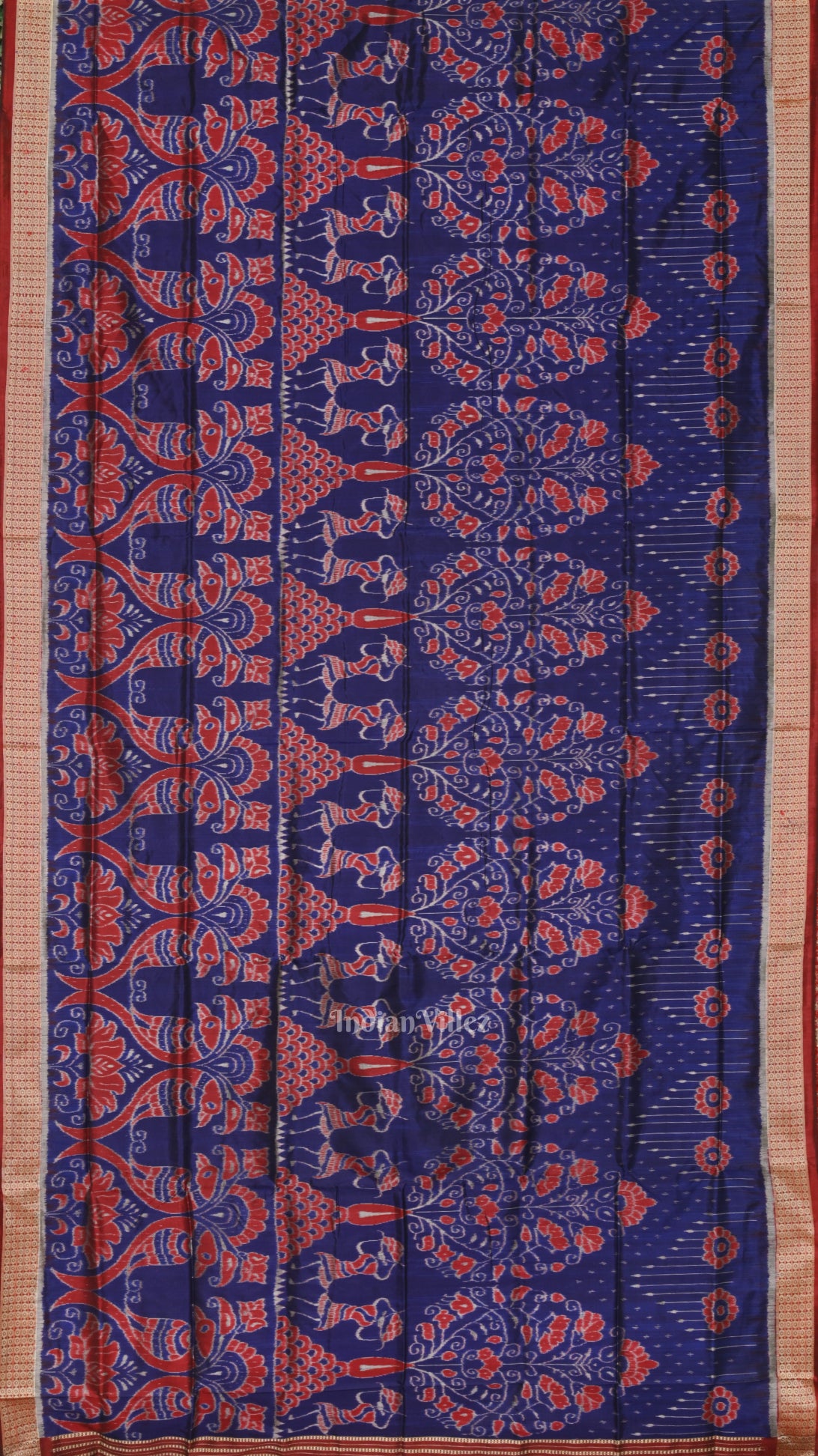 Blue Floral Motif Odisha Ikat Sambalpuri Silk Saree 