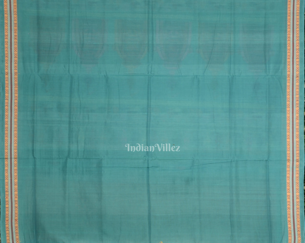 Brown with Light Blue Shree Mandir Bomkai Sambalpuri Ikat Cotton Saree