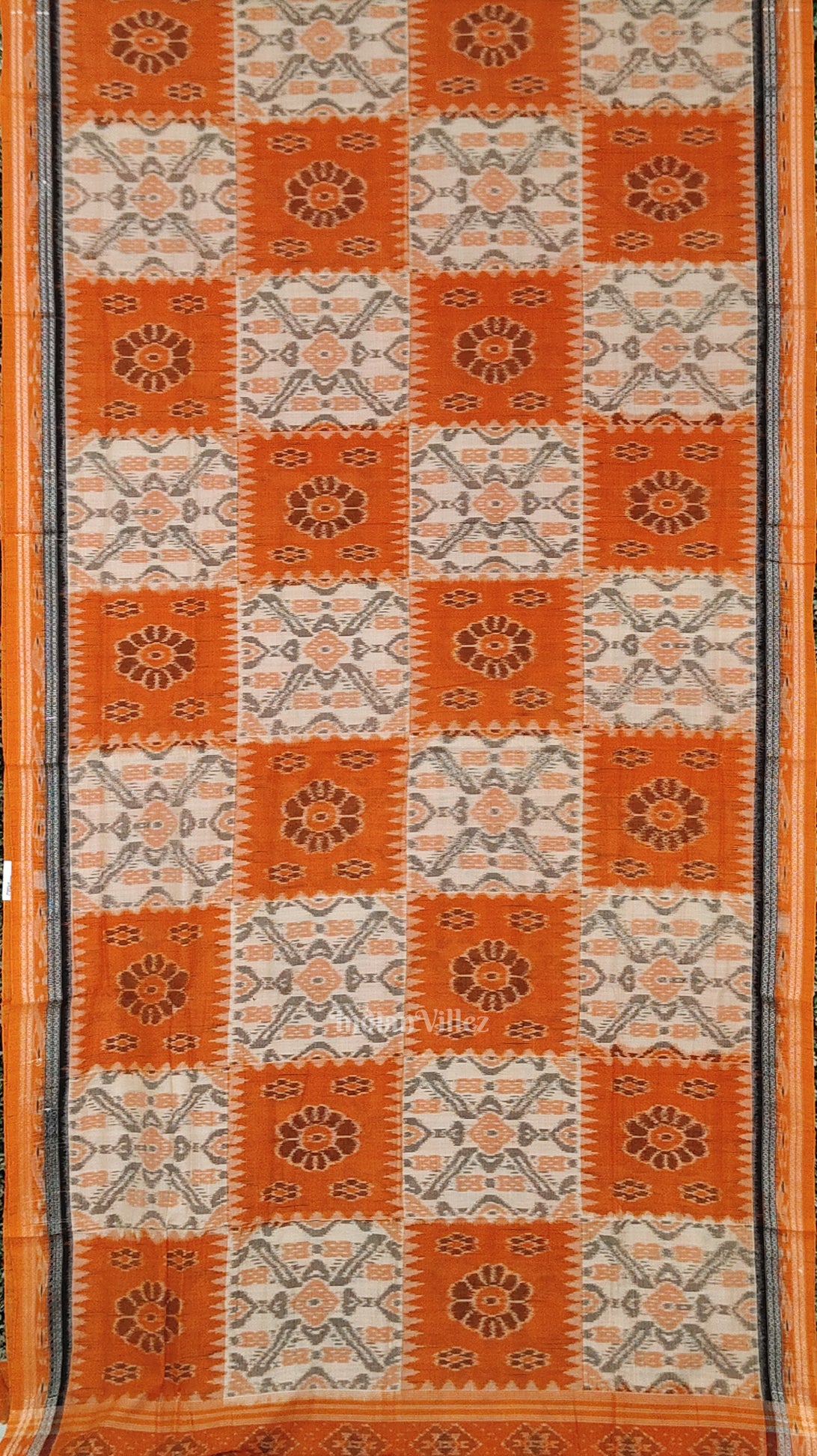 Cream Orange Computer Maniabandha Cotton Saree 