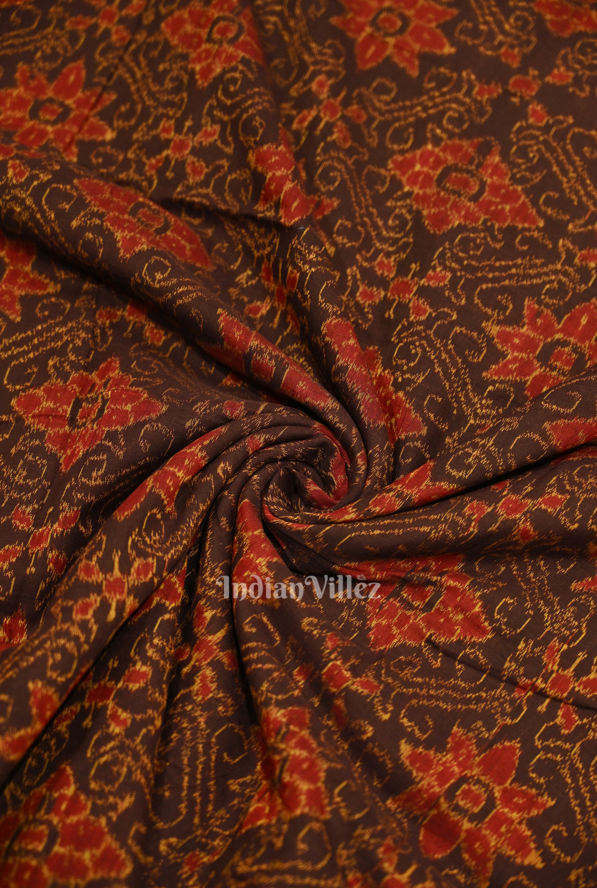 Coffee Maroon Jhoti Theme Sambalpuri Odisha Ikat Cotton Fabric