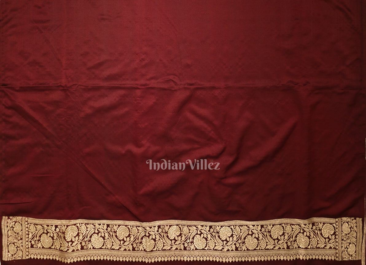Exclusive Bridal Maroon Meenakari Pure Mashru Satin Silk Banarasi Saree 