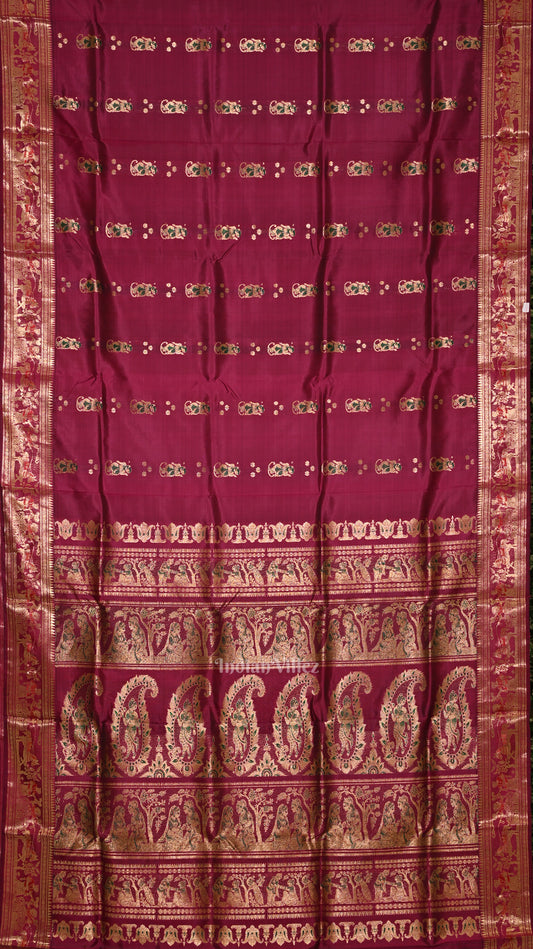  Purple Wine Handwoven Baluchari Silk Saree 