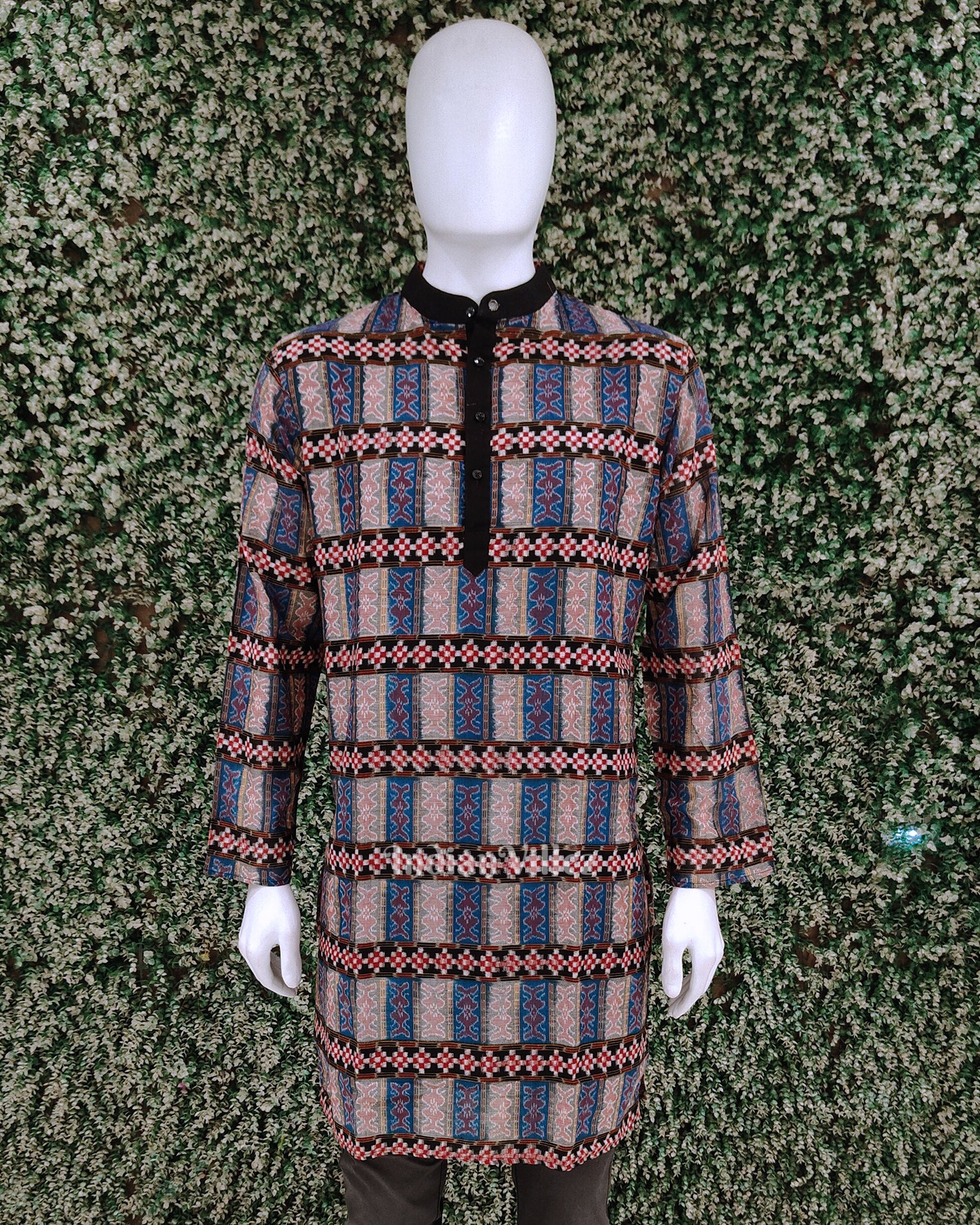Multi Color Pasapali Odisha Ikat Cotton Kurta for Men 