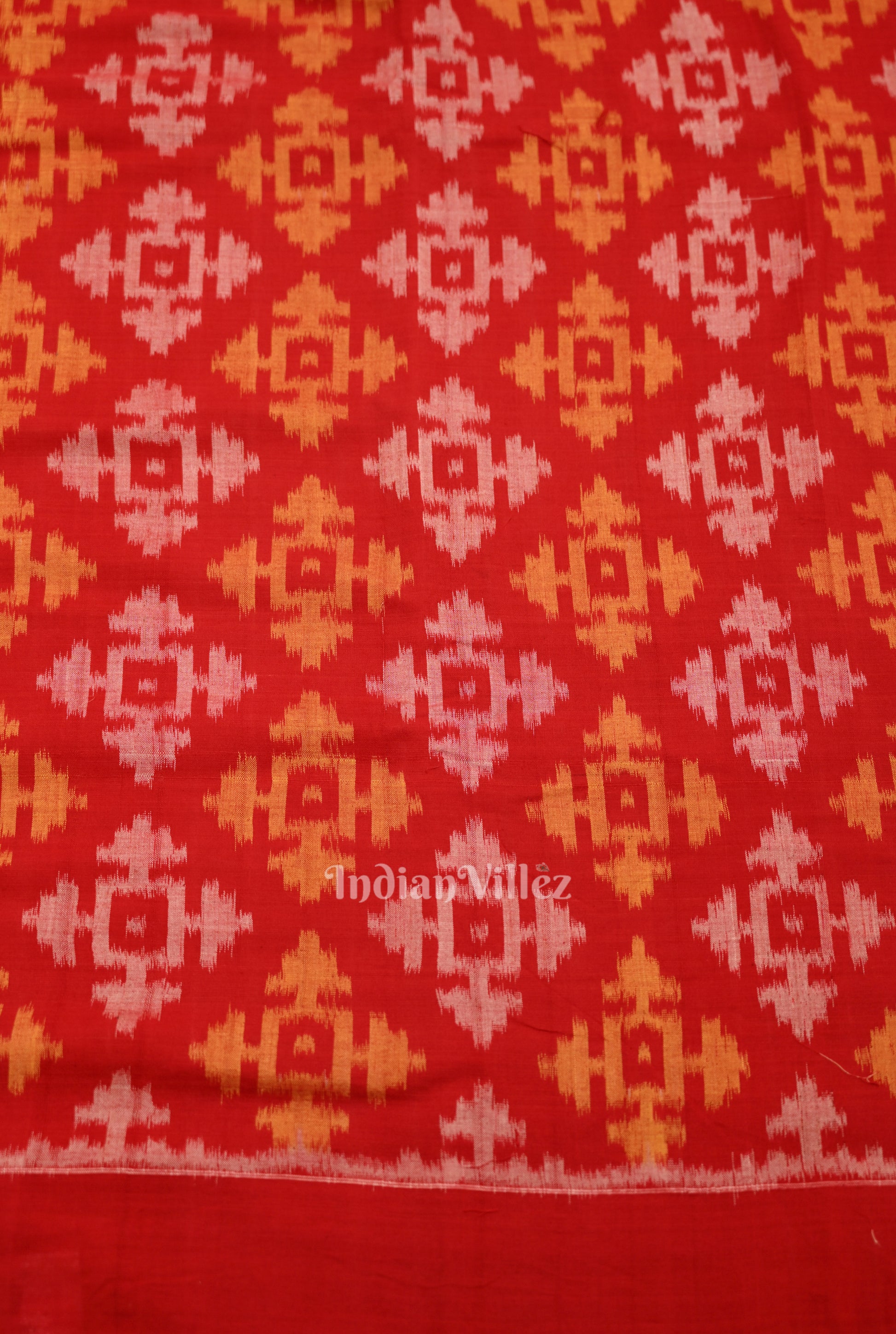 Red Tribal Theme Sambalpuri Odisha Ikat Cotton Fabric