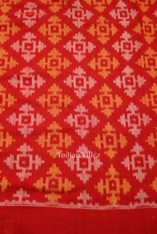 Red Tribal Theme Sambalpuri Odisha Ikat Cotton Fabric