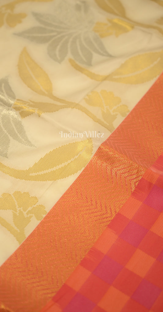 Off White Red Soft Silk Weaving Saree
