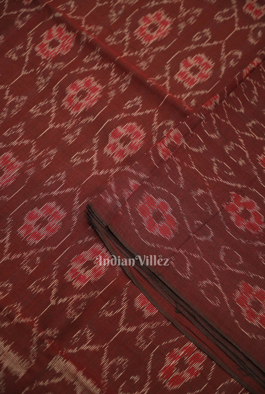 Coffee Floral Theme Sambalpuri Ikat Cotton Fabric