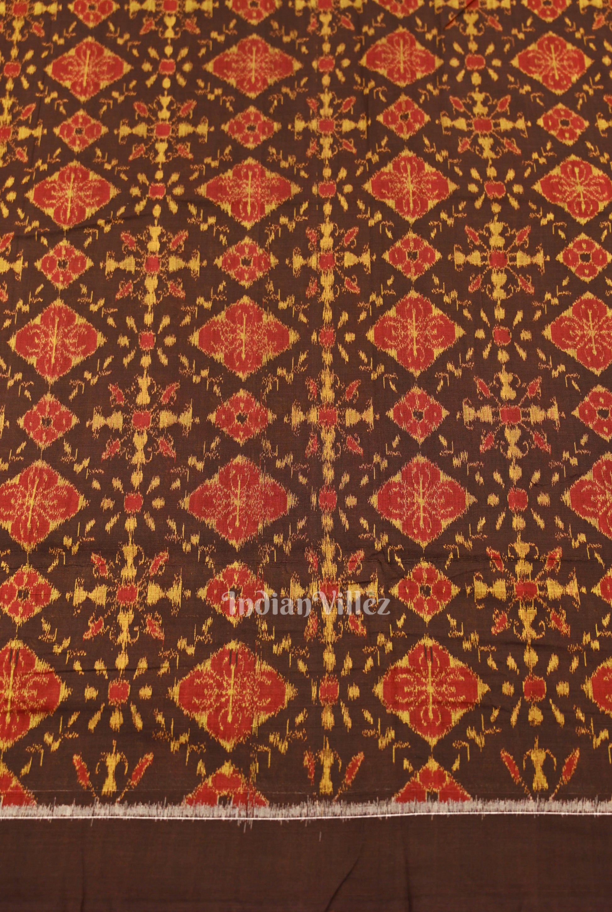 Coffee Tribal Jhoti Theme Sambalpuri Odisha Ikat Cotton Fabric 