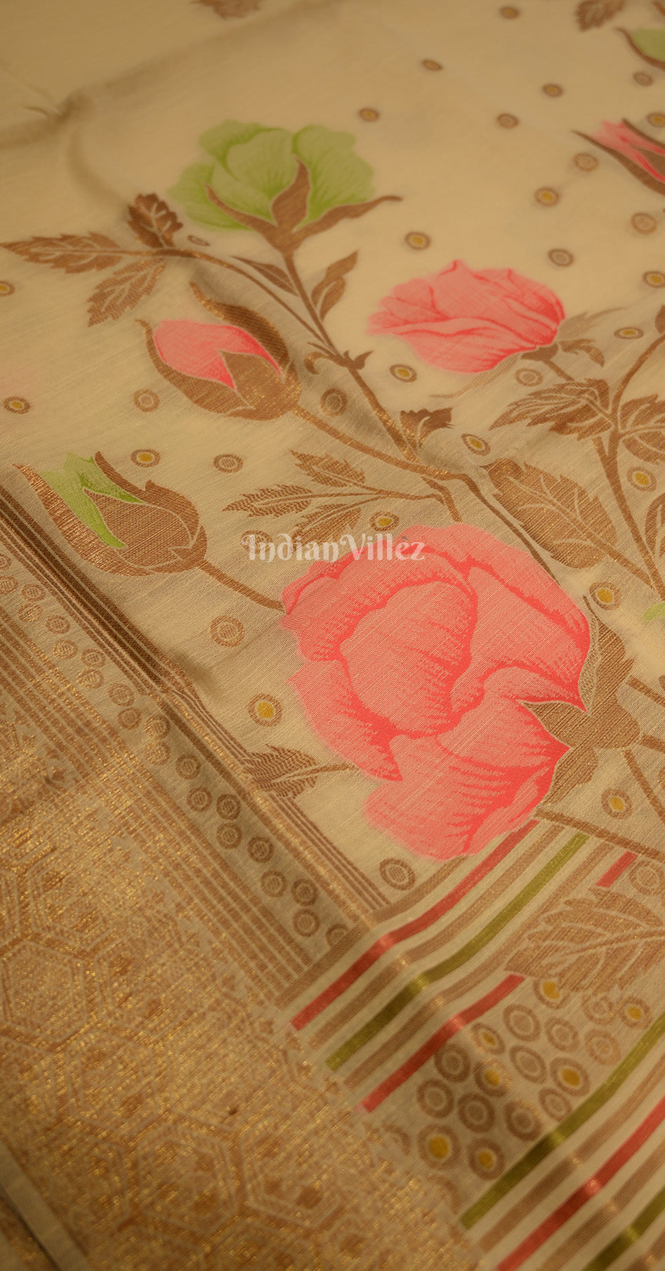 Beige with Multi Color Floral Linen Saree
