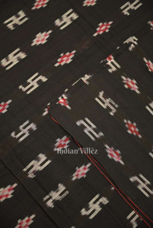 Black Pasapali Swastik Sambalpuri Ikat Cotton Fabric