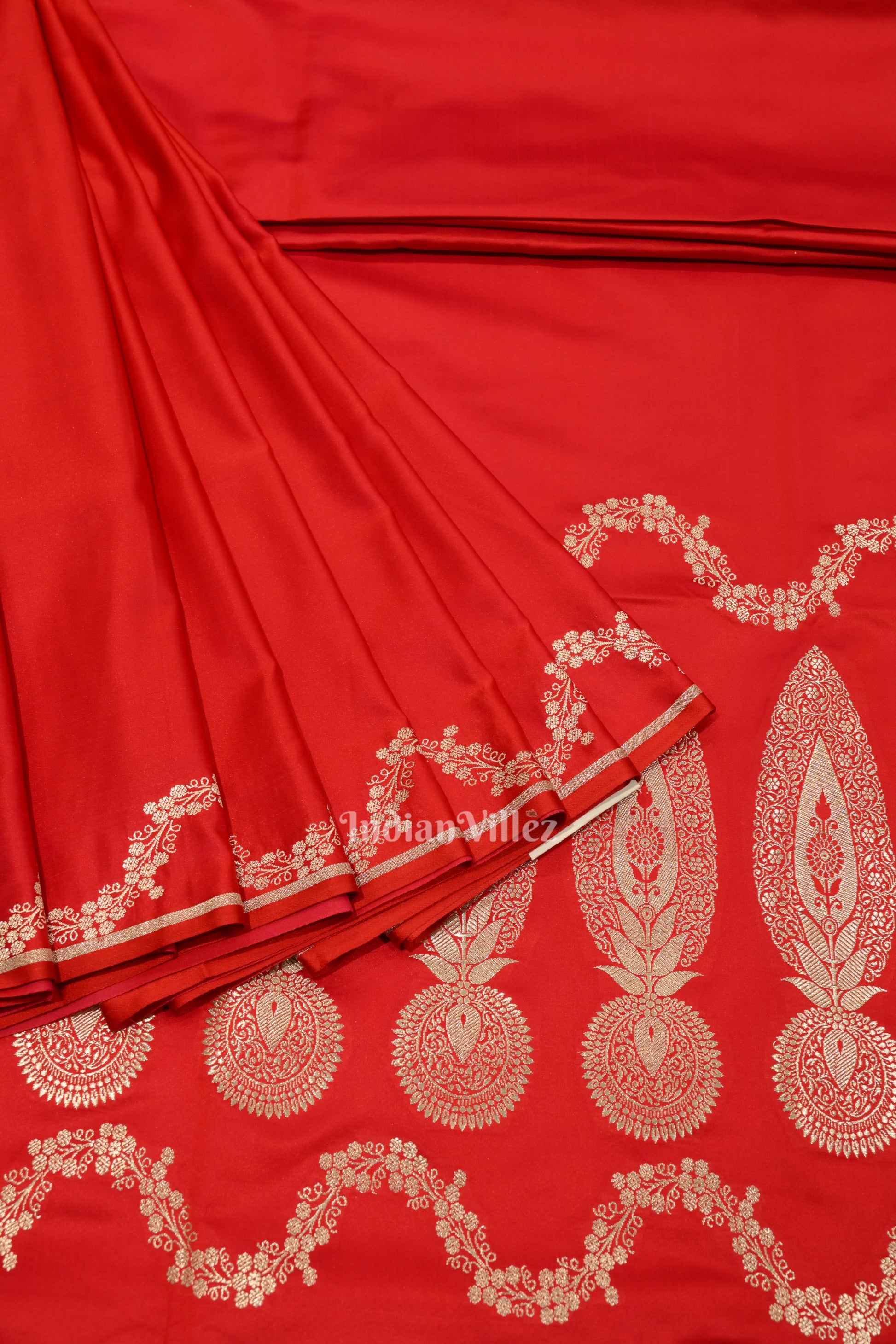 Cherry Red Bridal Soft Pure Mashru Satin Silk Banarasi Saree