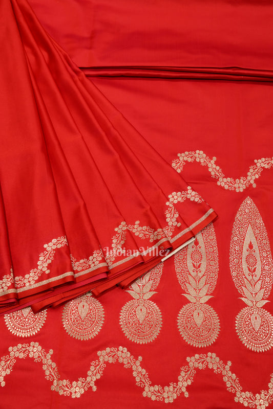 Cherry Red Bridal Soft Pure Mashru Satin Silk Banarasi Saree