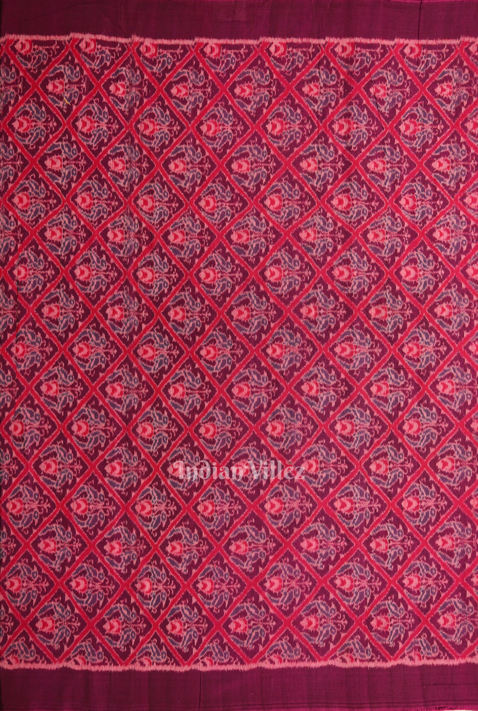 Purple Dual Parrot Theme Sambalpuri Ikat Cotton Fabric