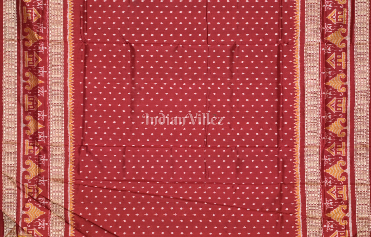Mustard Yellow Maroon Odisha Ikat Sambalpuri Silk Saree with Tribal Anchal