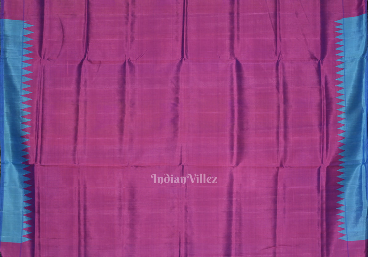  Sky Blue Fish Motif Double Pallu Berhampuri Silk Saree 