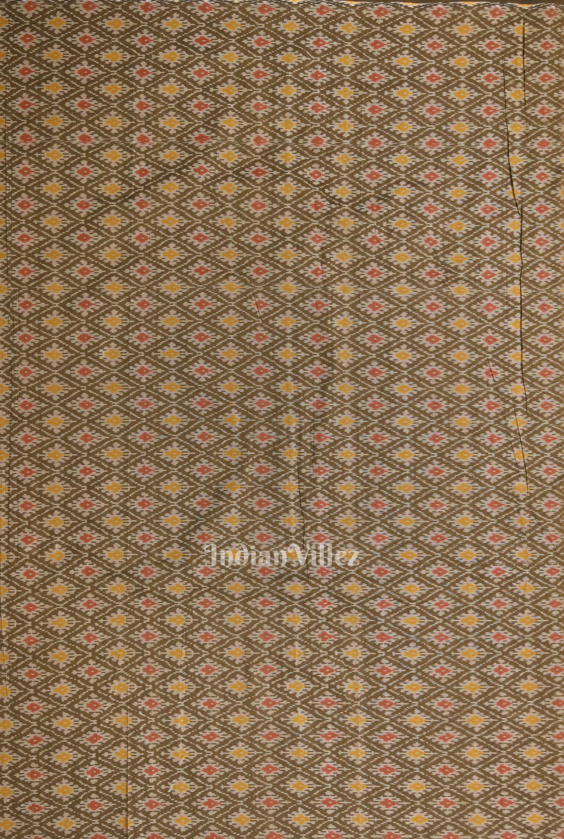 Olive Haze Pochampally Ikat Silk & Cotton (Sico) Fabric 