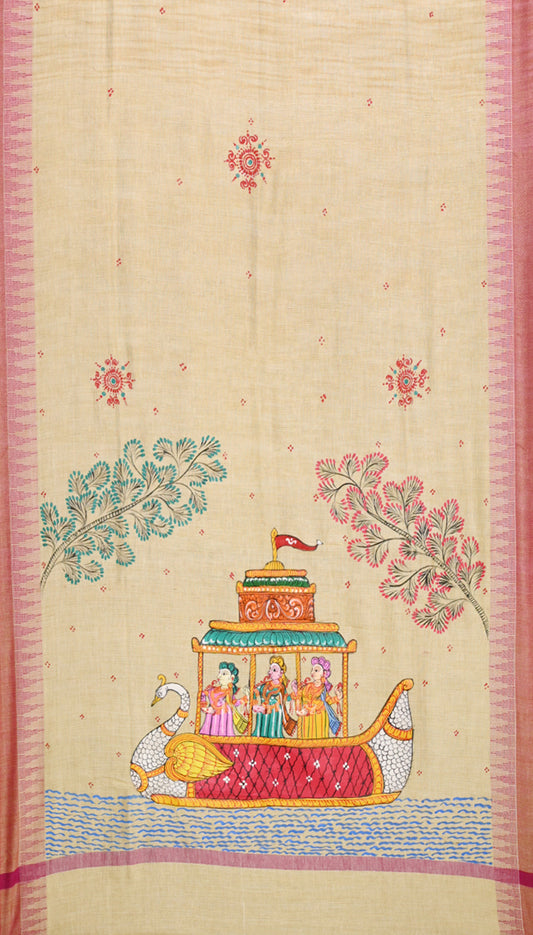 Cream Boita Bandana Tussar Pattachitra Dupatta