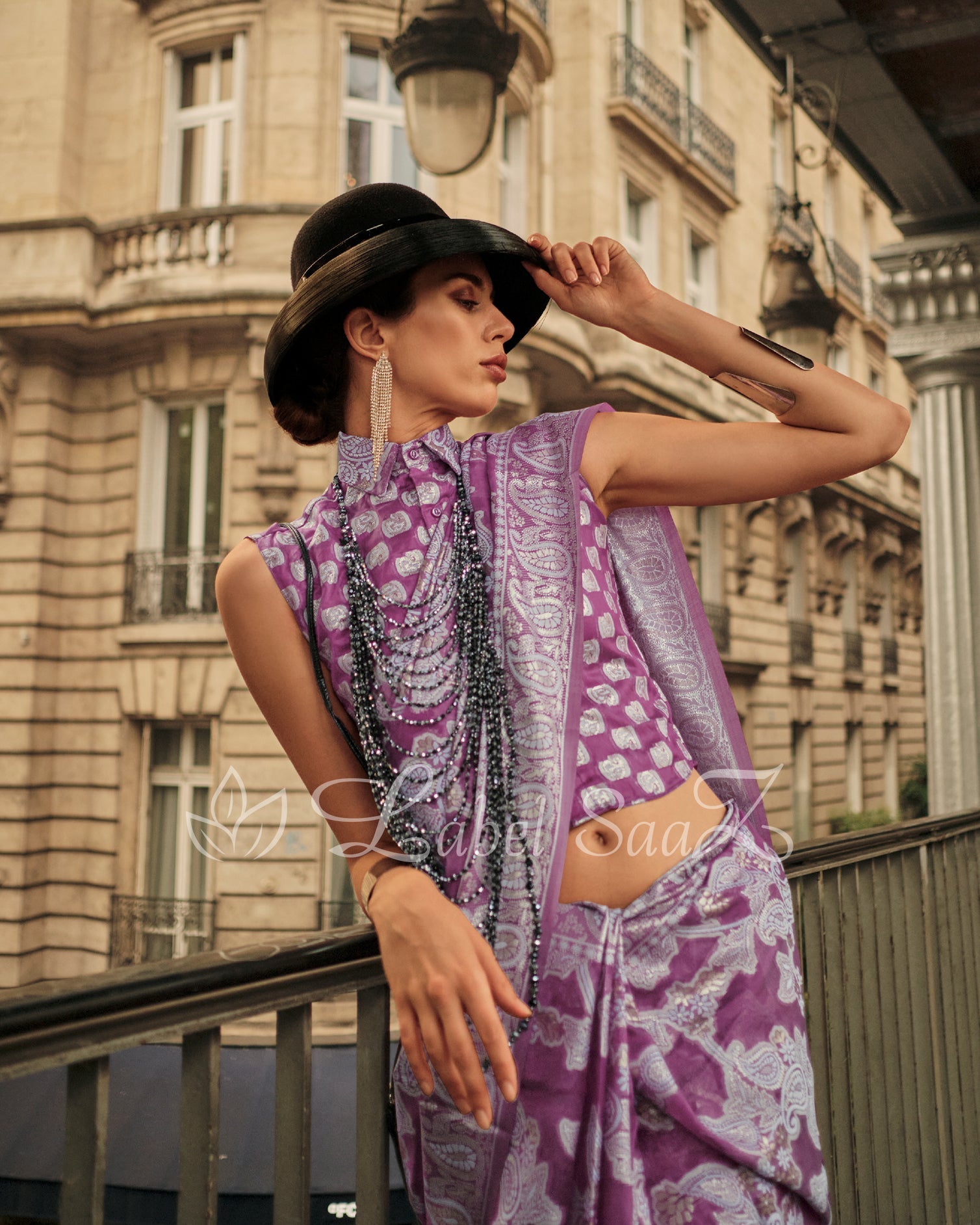 Elora Purple Handwoven Pure Organza Silk Chikankaro Saree