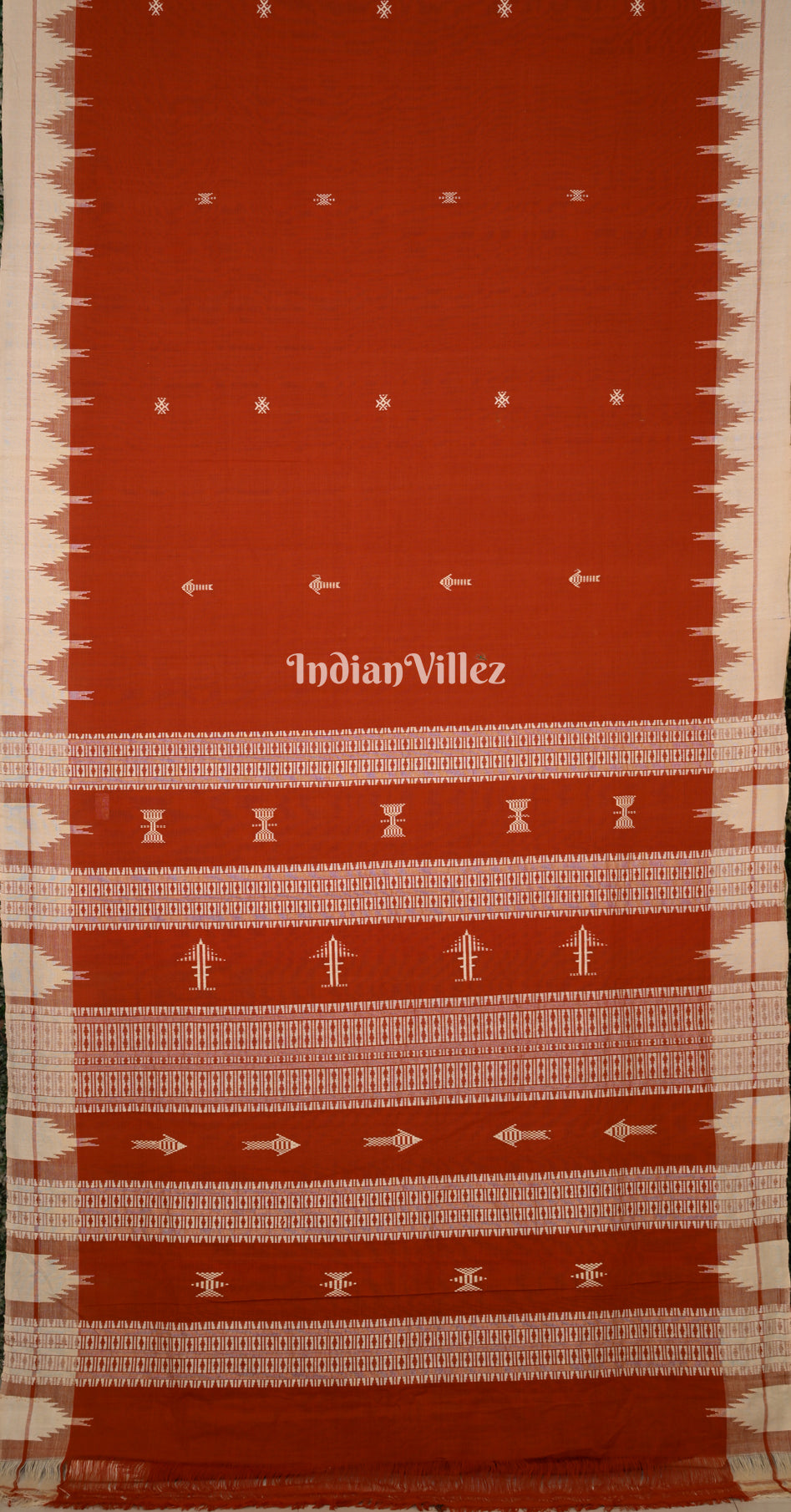 Red White Temple Border Odisha Handloom Natural Dye Kotpad Cotton Saree 