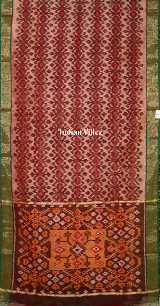 Peach Coffee Pochampally Ikat (Sico) Saree
