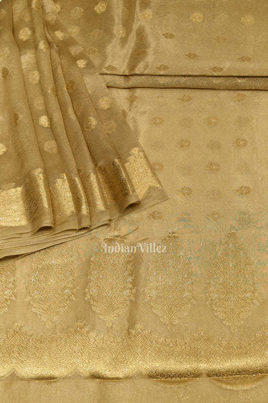 Beige Zari Woven Tissue Banarasi Saree 
