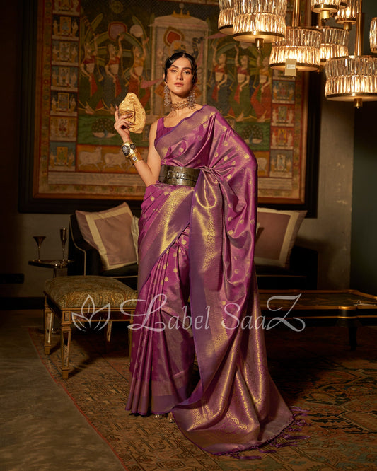 Purple Zari Base Tissue Banarasi Handloom Saree