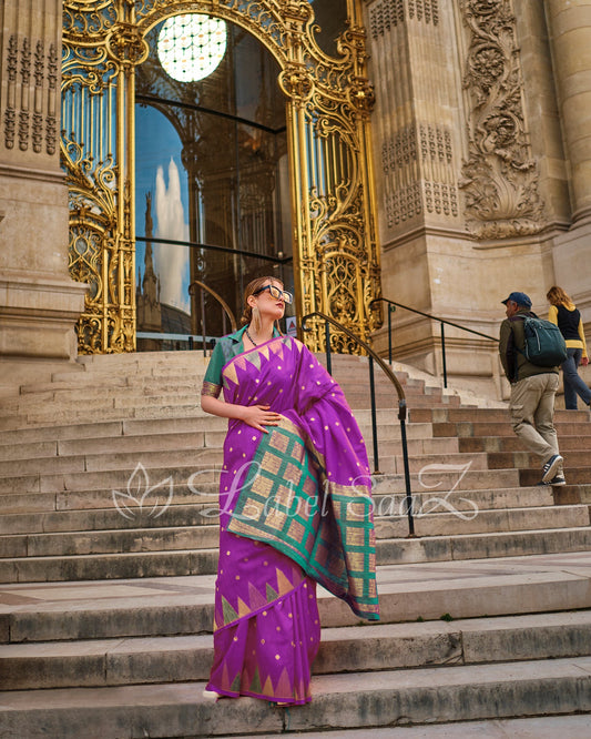 Purple South Tussar Silk Saree